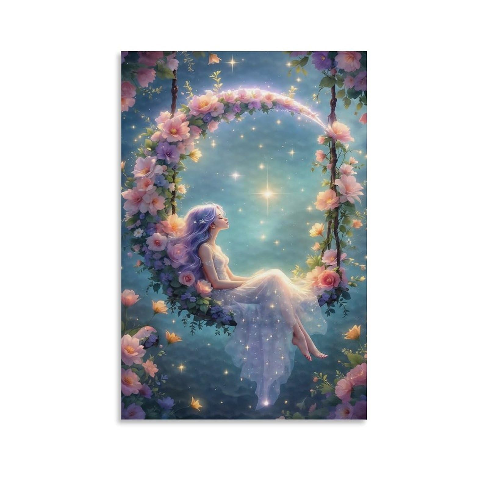 DHBANEIOK Fantasy Flower Swing Wall Decor Poster Giclee Canvas Prints Modern Wall Art Picture Wall Hanging for Bathroom Wall Decor 20x30inch(50x75cm)