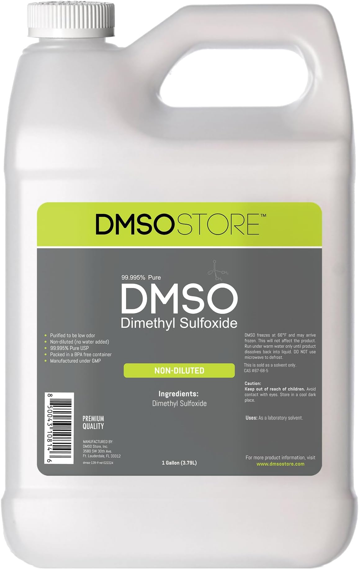 DMSO Dimethyl Sulfoxide One Gallon Non-diluted 99.995% Low odor Pure Pharma grade Liquid