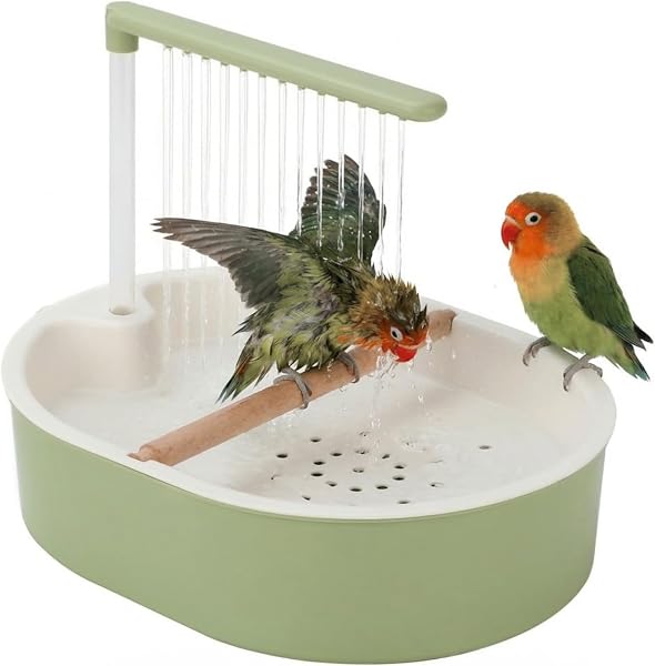 Vogelbad Vogeldusche Wellensittich – Automatische Wellensittich Dusche mit Wasserpumpe, Vogel Dusche & Vogeltränke, Badewanne für Dusche, Wellensittich Zubehör für Käfig Balkon Indoor Terrasse (Grün) - 1