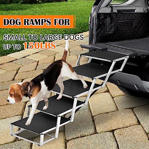 Dog Ramps,Dog Ramps For Large Dogs Suv,Dog Ramp For Car,Dog Stairs For Large Dogs,Lightweight Aluminum Foldable Dog Ramp For High Beds, Trucks, Supports Up To150-200 Lbs,5 Steps #TOP6
