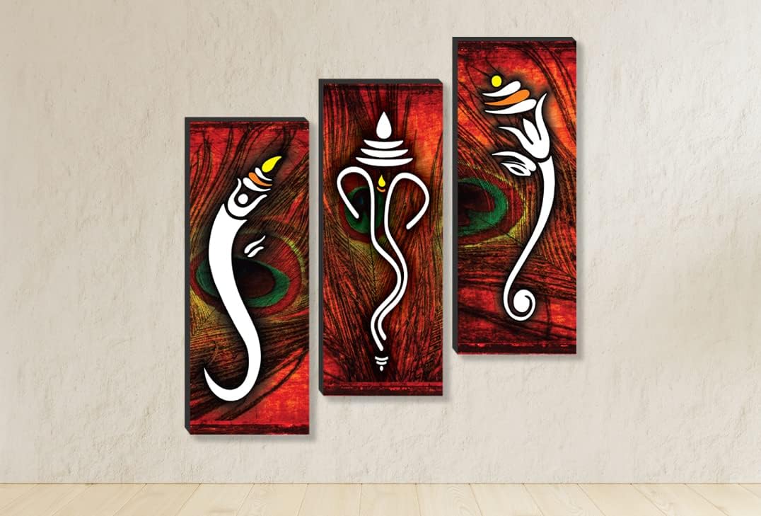 Lord Ganesha Wall Art - Set of 3 UV Textured Paintings -3
