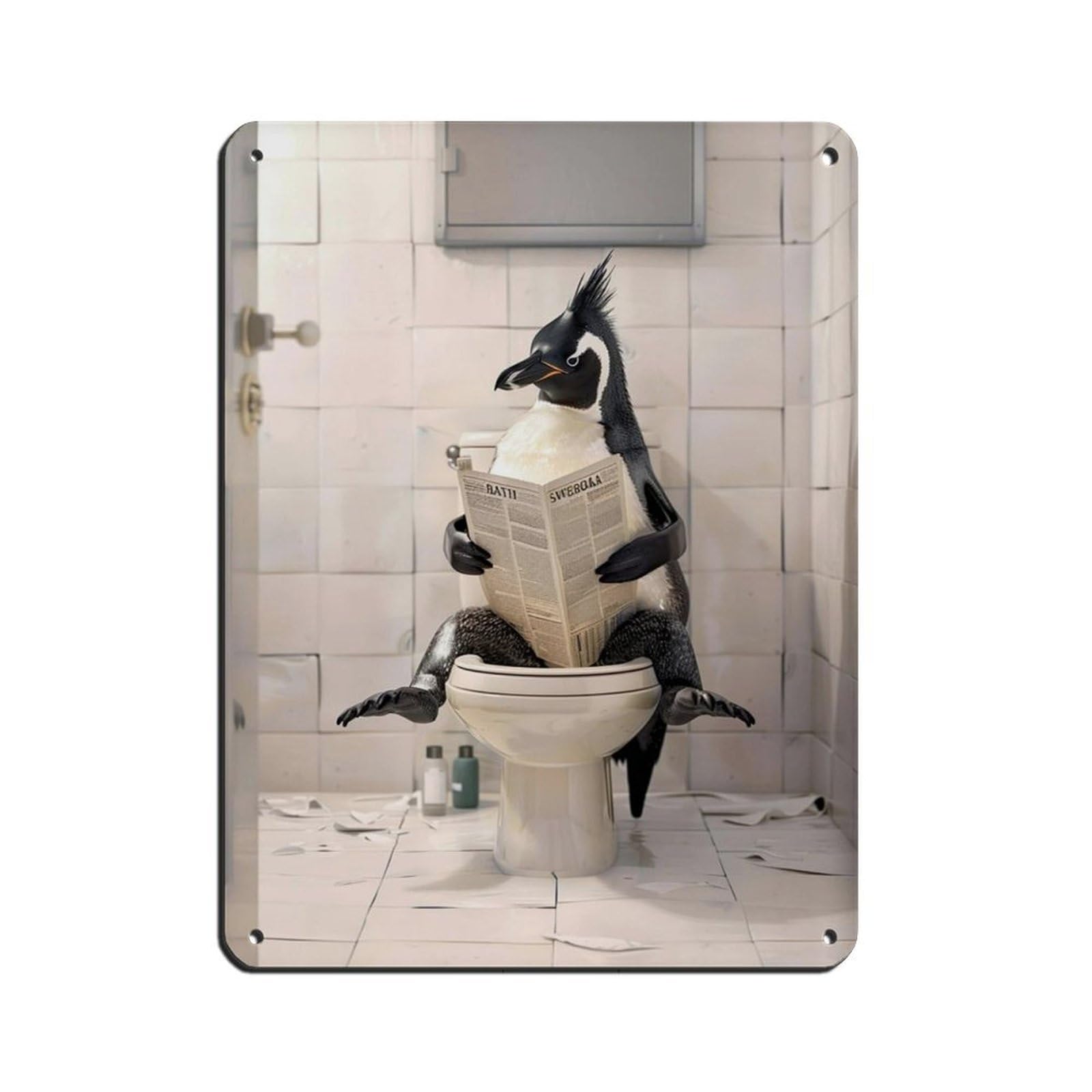 Penguin Sitting on The Toilet Reading A Newspaper (5) Retro Poster Metal Tin Sign Chic Art Retro Iron Painting Bar People Cave Cafe Family Garage Poster Wall Decoration 12x16inch(30x40cm)