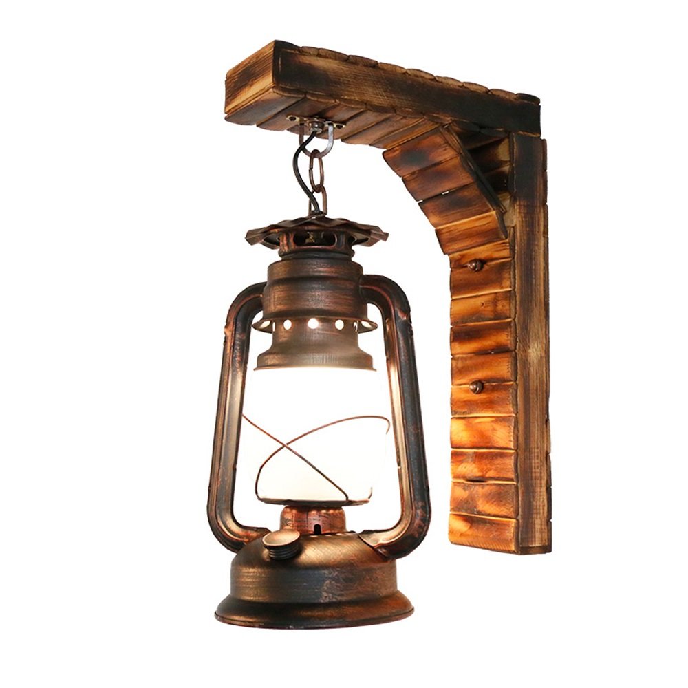 Lanterne murale fer forgé rustique avec diffuseur en verre clair pour studio et bar