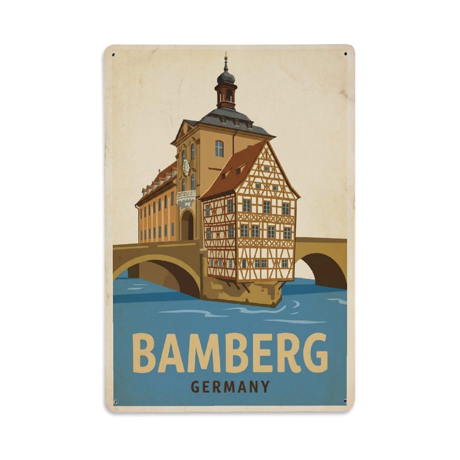 Travel Germany Bamberg Retro Metal Tin Sign Plaque Wall Decor for Cafe, Club Bar, Office, Garden Metal Poster 8x12Inch