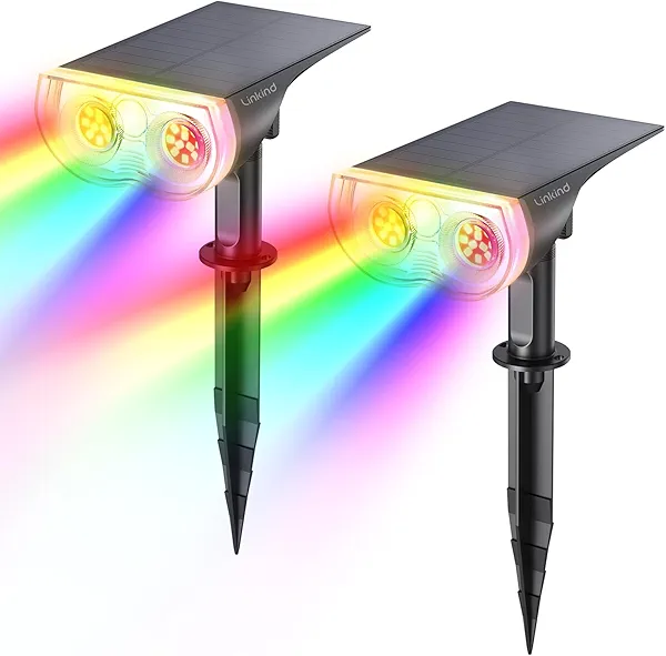 Linkind RGB Halloween Solar Lights Outdoor Waterproof IP67 StarRay Color Changing Spot Lights Outdoor for Yard Garden Pathway Holiday Christmas Decorations (Multicolor, 2 Pack)