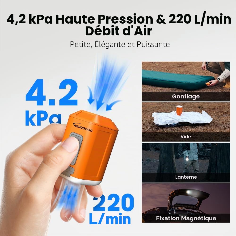 GIGA Pump 4.0 Electric Mini Air Pump for Air Mattress, Portable Pump with 1300 mAh Battery,5 Air Nozzles,Ultralight Air Pump for Swimming Rings,Vacuum Bags