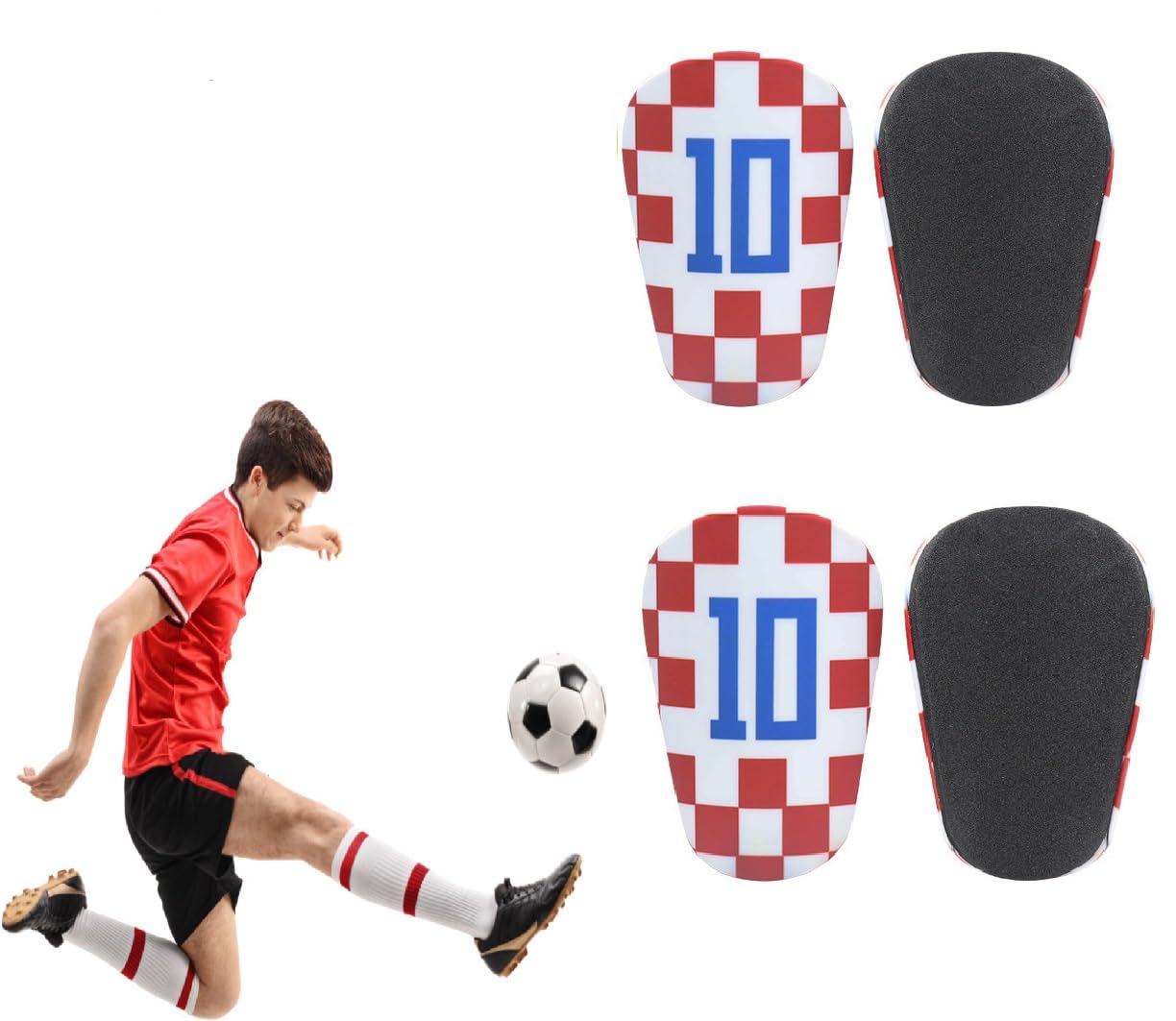 ZHHSUNY 2 pairs Star Number Soccer Mini Shin Guards, Ball sports Shin Pads，Ball enthusiasts Protective Equipment，for Teenagers Kids Adults (No.10 W&R B)
