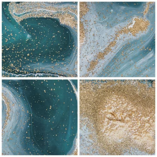 Tableau moderne or et turquoise 70x50cm décoration salon - 5