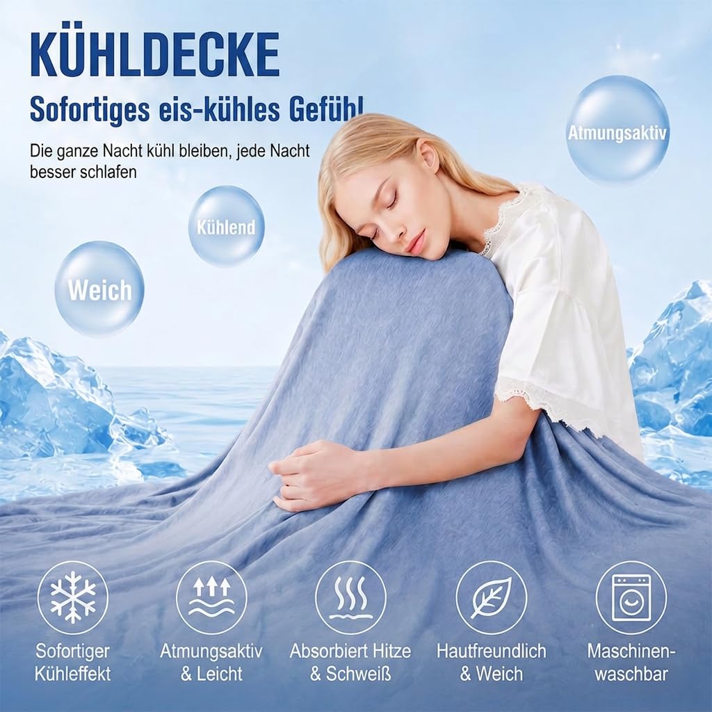 Sommer Kühldecke, 2026 Neu Kühlfasern Selbstkühlende Sommerdecke, Kühlende Bettdecke Doppeltes Kältegefühl Absorbiert Körperwärme, Kühlende Decke für Menschen Dünne Wohndecke (Grau, L-200*150cm)