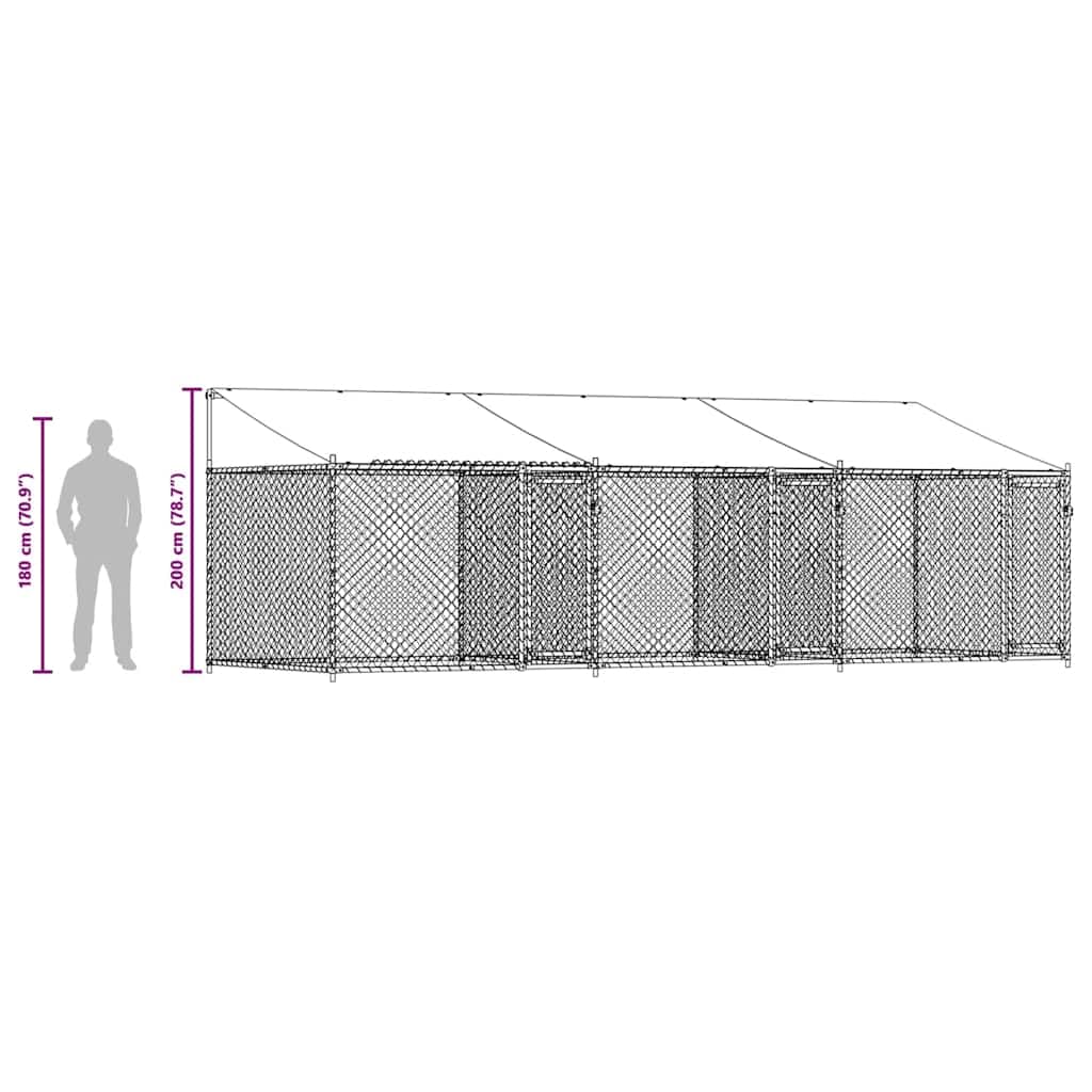Cage pour chien avec toit et portes gris 6x2x2m acier galvanisé