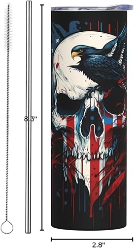 Vista 4 de Siiuuol Águila Bandera Americana Vaso 20 Oz Taza de Café con Tapa y Popote Jarra de Acero Inoxidable Aislada Vaso de Viaje Taza para el Hogar