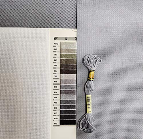 Image of KCS 3 pc of 15 inch x 18 inch Counted Cross Stitch Cotton Aida Cloth Needlework Rolled Fabric Box,14CT,Light Steel Grey