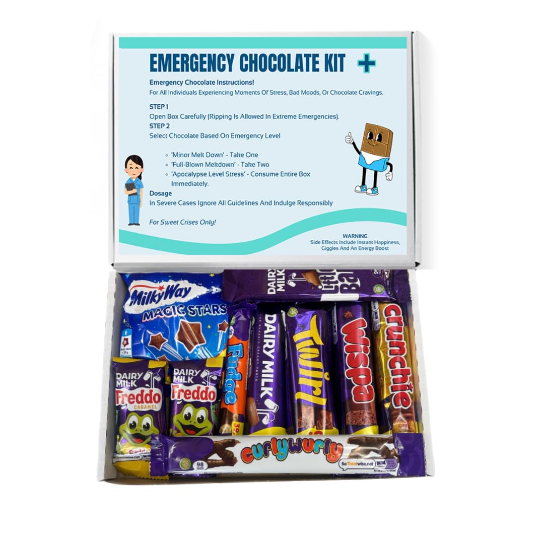 Emergency Chocolate Kit. Gift Box With 10 Full Size Bars. Funny Gifts For Chocolate Lovers. Get Well Soon Gifts, Recovery Hampers. Christmas Or Birthday Selection Box