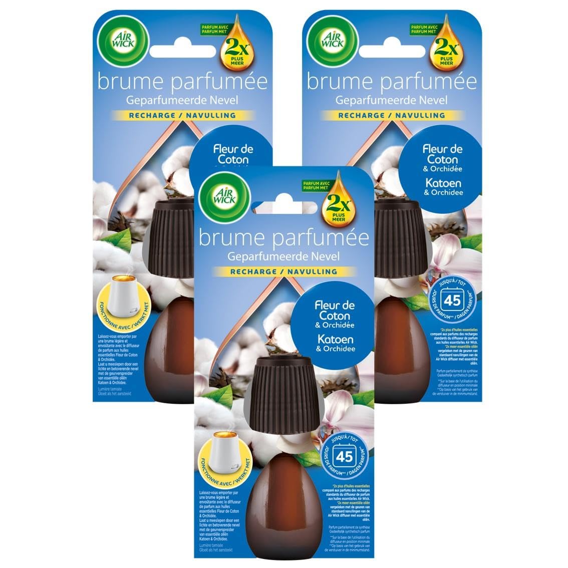 Recharges Diffuseur Brume Air Wick Fleur de Coton Orchidée x3