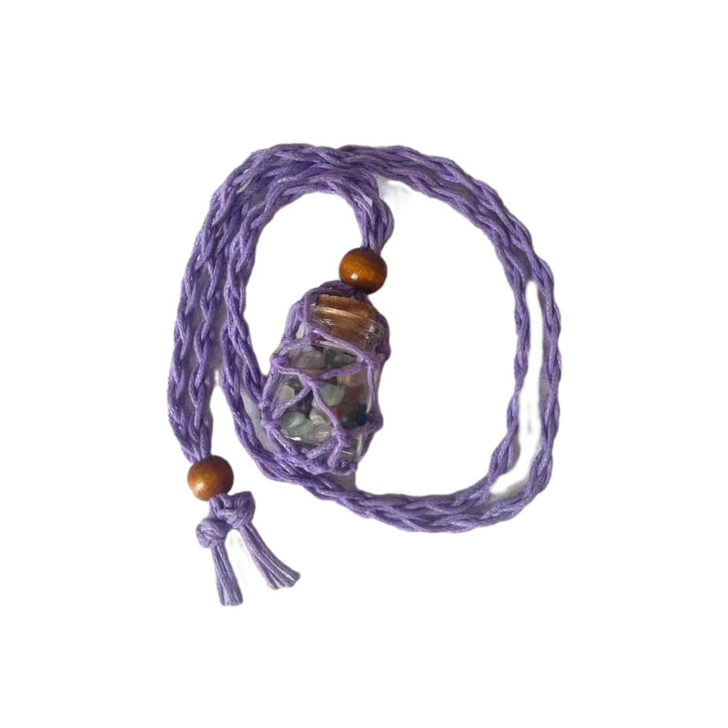 Mini 7 Charkra Crystal Necklace Set, Handmade Rope Small Wishing Bottle filled Natural Gemstone For Wife Women Men Birthday Gift Mental Spiritual Physical Protection Reiki Wicca