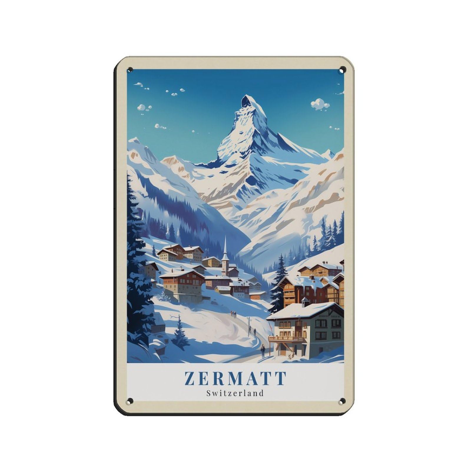 LZYANG Zermatt Switzerland Vintage Retro Travel Art Poster Retro Poster Metal Tin Sign Chic Art Retro Iron Painting Bar People Cave Cafe Family Garage