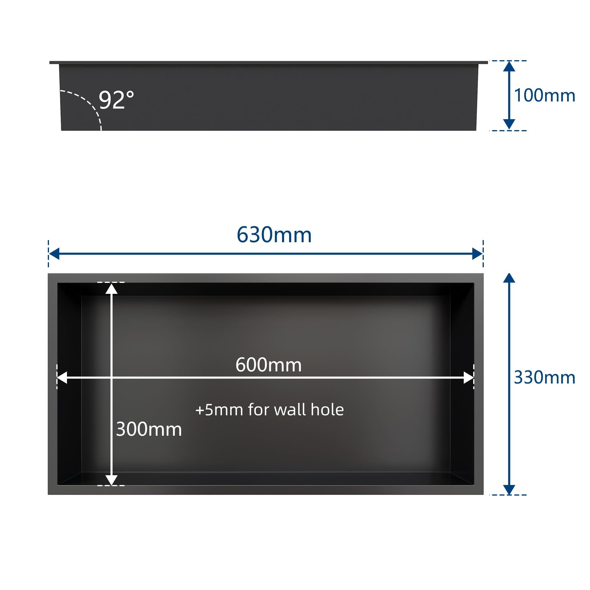 Qeke Niche de Douche encastrée, Étagère Murale avec Cadre, 60 cm, Noir | Acier inox 304, anti-rouille, étanche, facile à nettoyer, plusieurs tailles, rangement douche