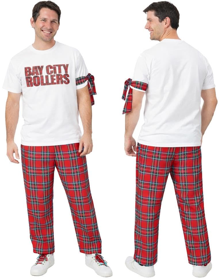 Adults Bay City Rollers 1970s Rock & Pop Fancy Dress [L-XL Trousers Medium T-Shirt]