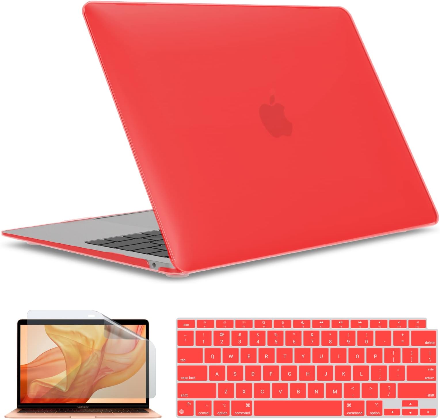 IBENZER Compatible with New MacBook Air 13 inch case 2022 2021 2020 M1 A2337 A2179 A1932, Hard Shell Case&Keyboard Cover&Screen Film for Mac Air 13 with Touch ID (2018-2022), Red, AT13RD+2