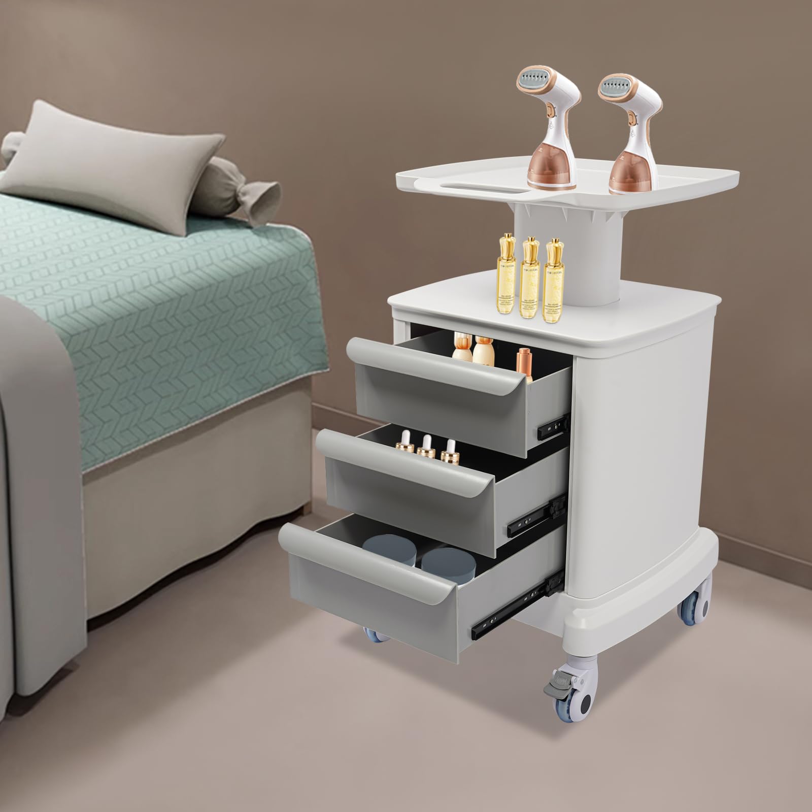 Mobile Medical Cart with 3 Drawers, Utility Cart with Wheels Commercial Hospital Office Lab Cart Beauty Salon Storage Trolley, for Hospital Lab Clinic Pet Shop