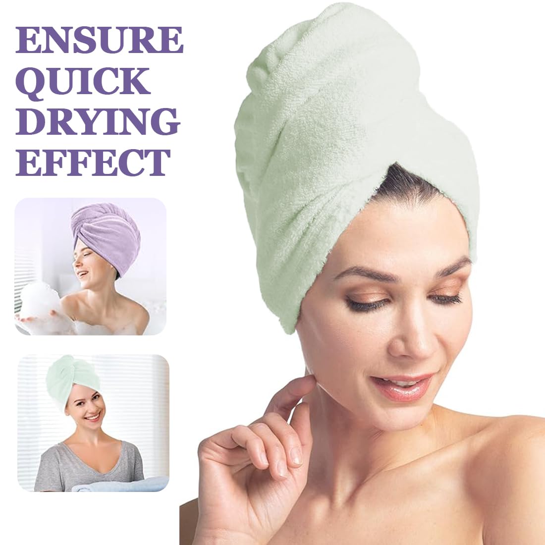 SULIUDAJI 2 Pcs Turbante Asciugacapelli, Asciugamano Per Capelli, Asciuga Rapidamente I Capelli Bagnati Senza Effetto Crespo Turbante Morbido E Assorbente Per Donne Bambini Capelli Lunghi E Ricci