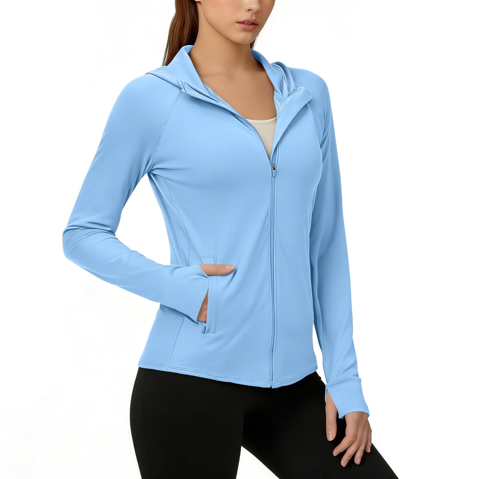 Women UPF 50+ Sun Protection Hoodie Jacket Quick Dry Lightweight Long Sleeve Sun Shirt Tops with Pocket Hiking Outdoor — view 9