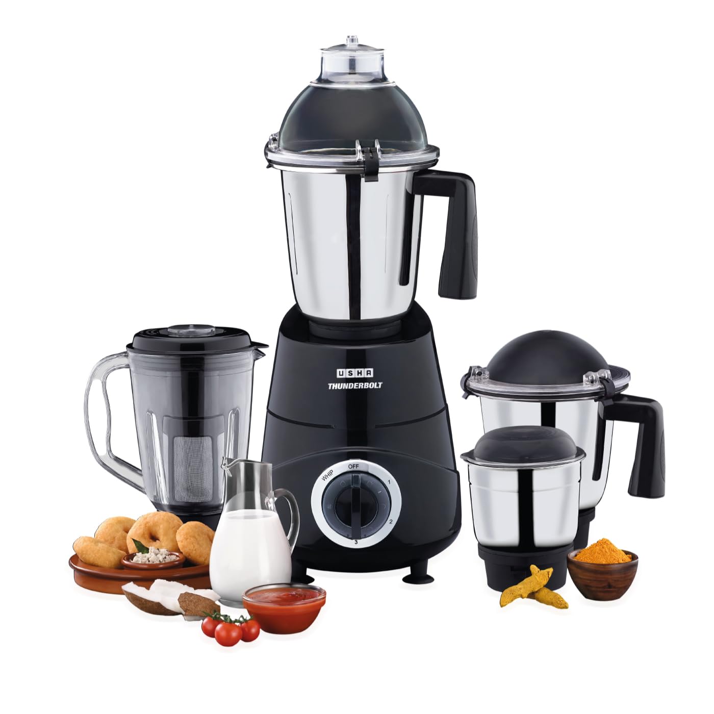 USHA Thunderbolt Pro 1000 Watt with 4 Jars, 100% Copper Ball-Bearing Motor, Handsfree operation, 4 Jars, Fruit Filter, 3-Speed Setting with Inching option, 5 Years Warranty on Motor (Black) (B0CRTJ259L) Amazon Price History, Amazon Price Tracker