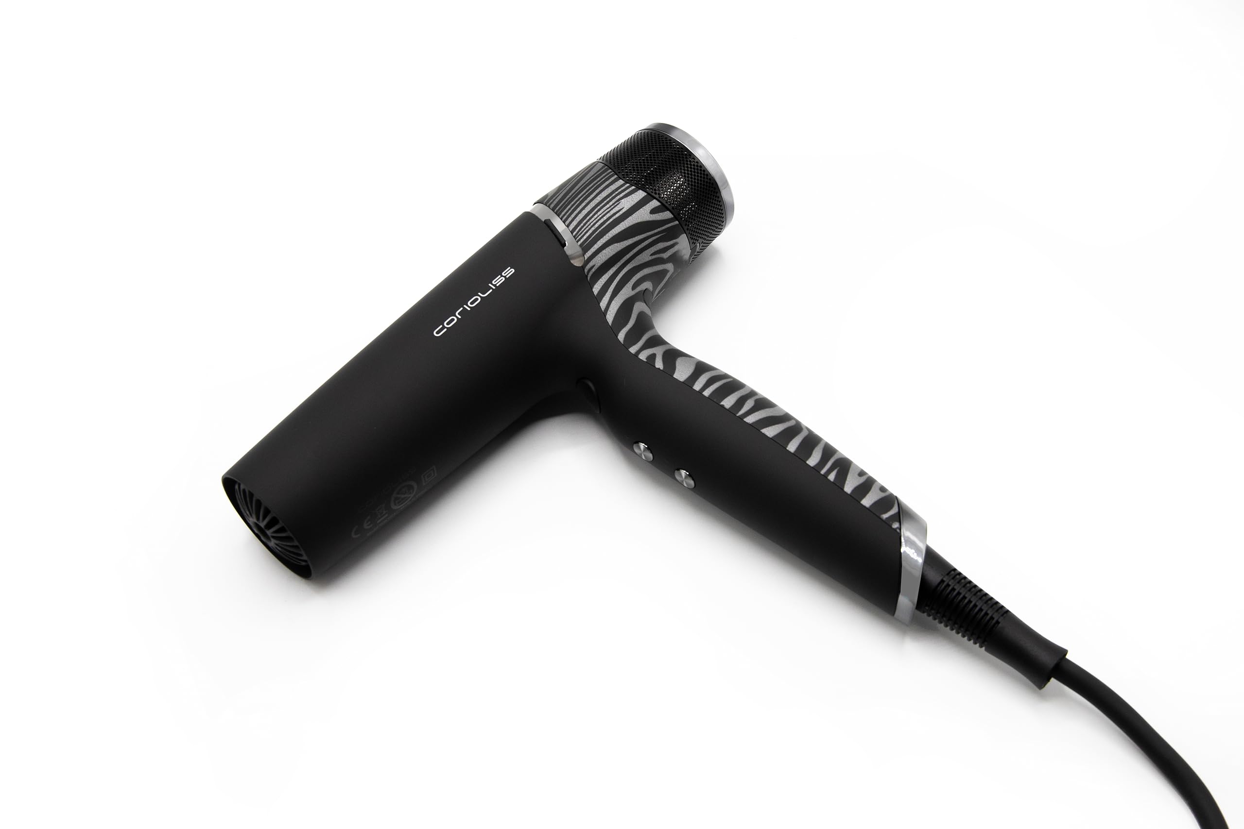 Corioliss Whisper Secador Ionico Pelo Profesional | Super silencioso | Ultra ligero 330 Gr.| Potente | Tecnología Autolimpieza Zebra Silver
