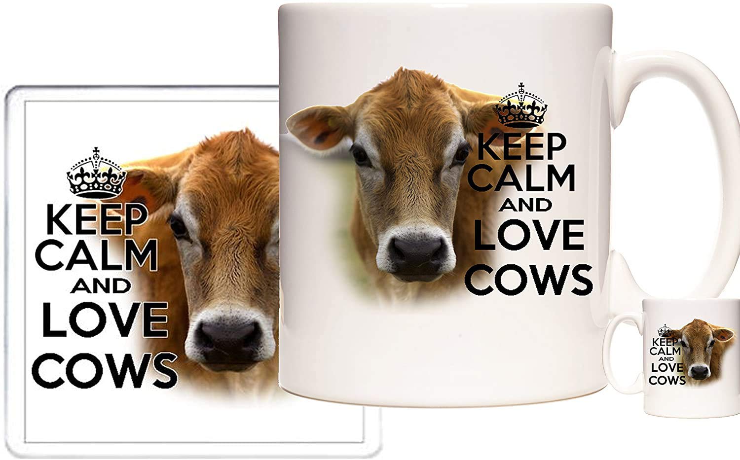 Cow Gift Set. Two Pieces. Ceramic Gift Mug and Matching Coaster
