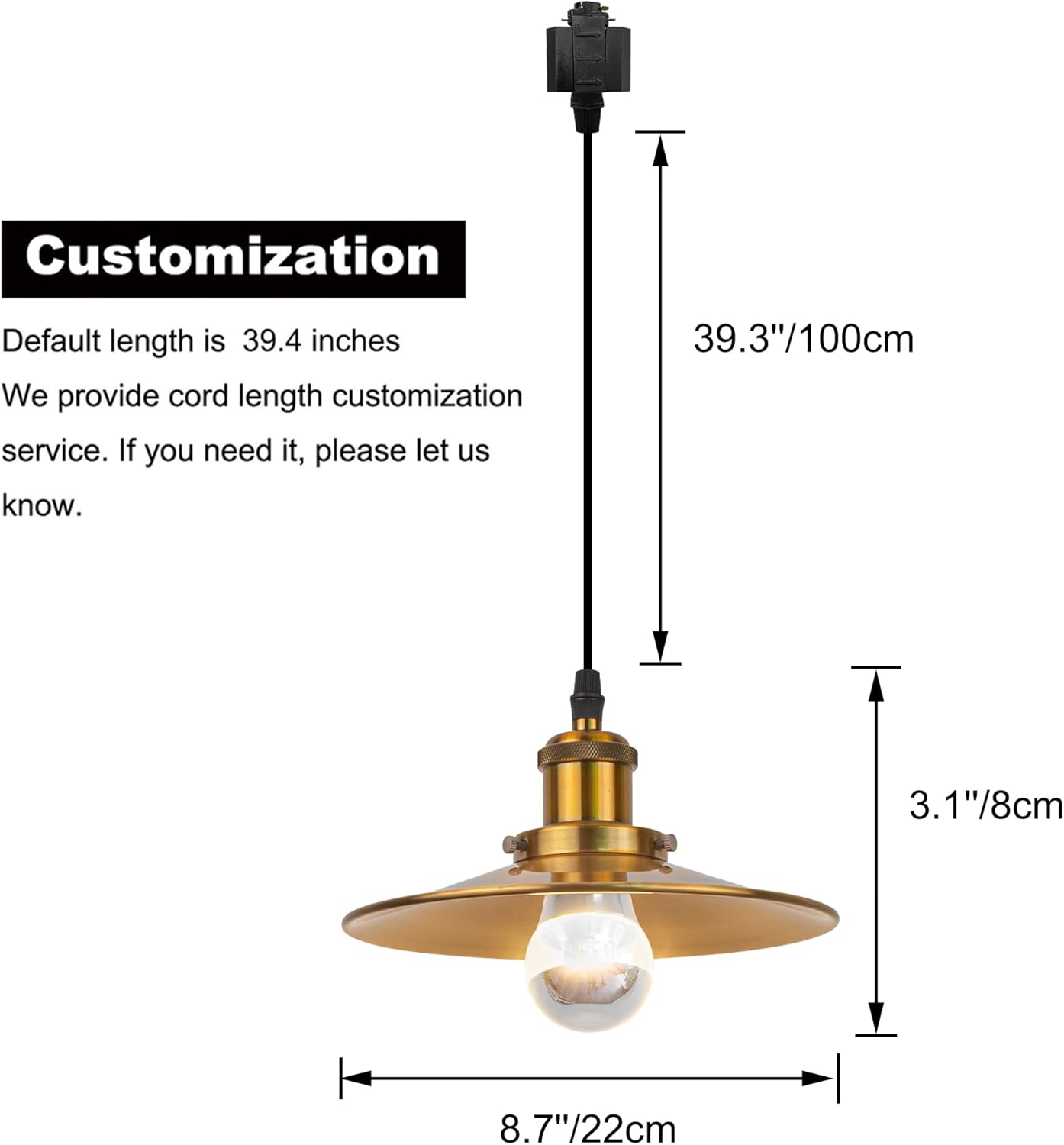 Kiven Anti Glare H-Type track lighting pendants, 1-Light h track pendant lights, Industrial H Track Light Pedant for Kitchen Island Restaurant Hallway, Antique Gold
