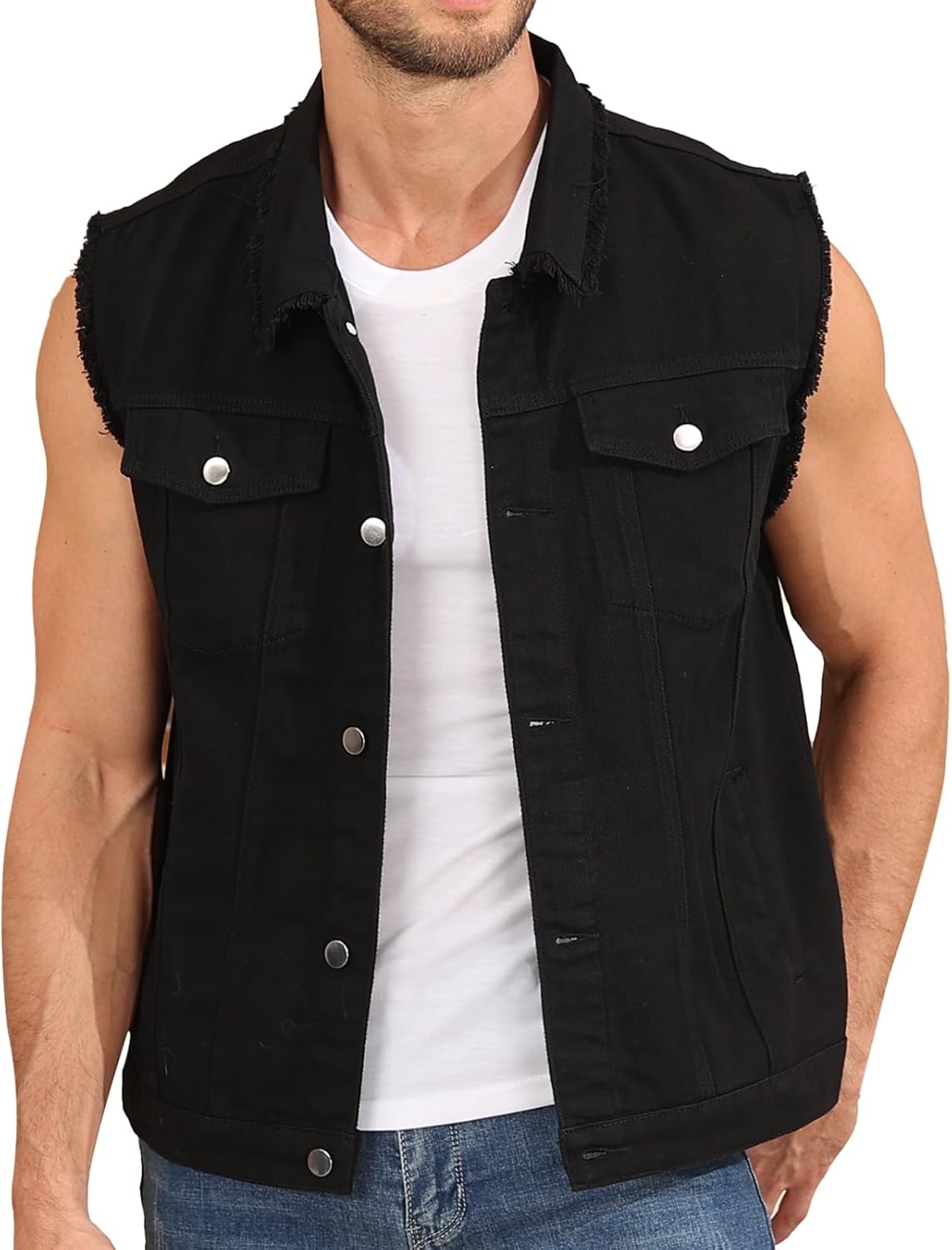Weiai Denim Vest Men Vintage Casual Jean Jacket Sleeveless Outerwear