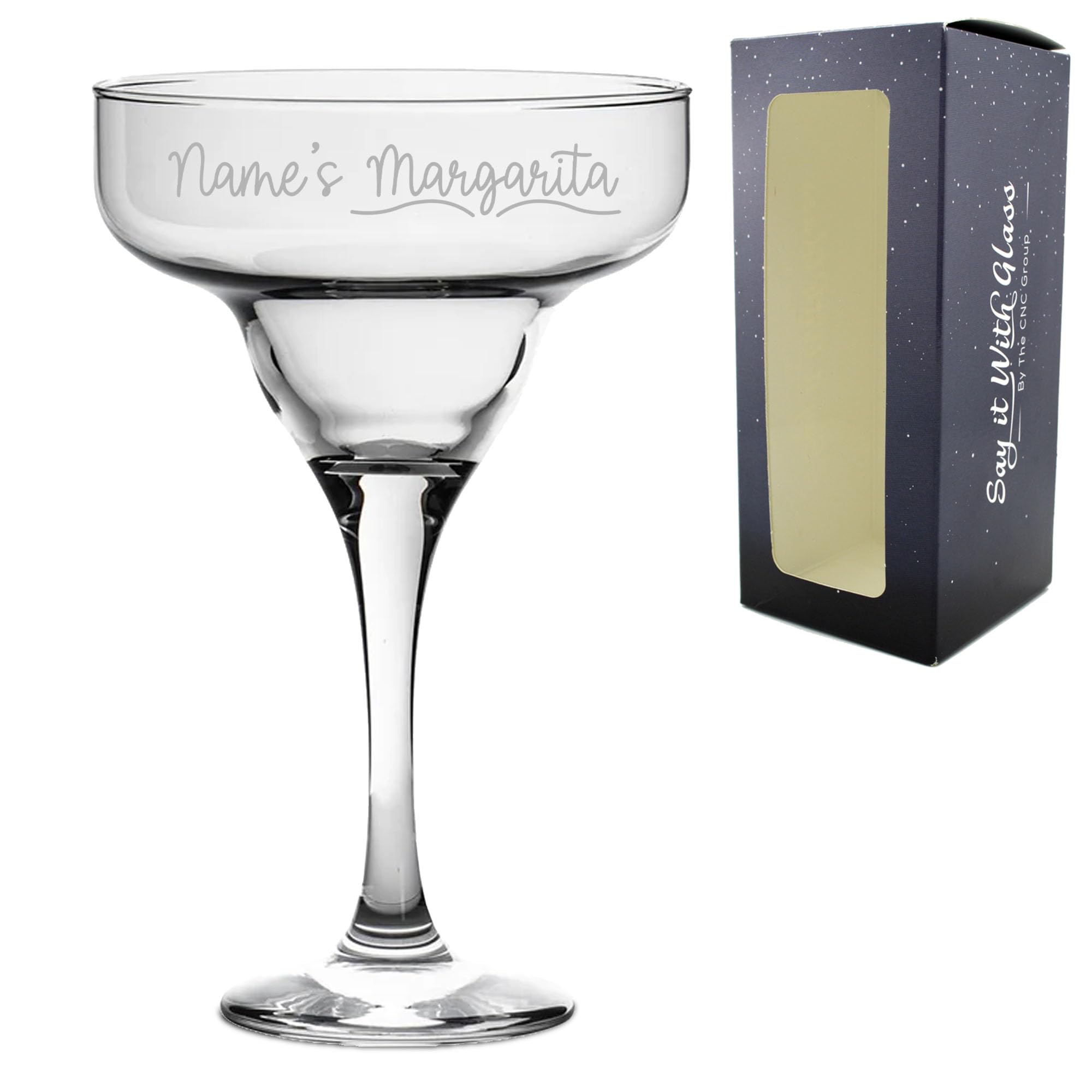 Personalised Engraved 295ml Margarita Cocktail Glass with Name's Margarita Design, Personalise with Any Name for Any Occasion, Gift Box Included, Laser Engraved