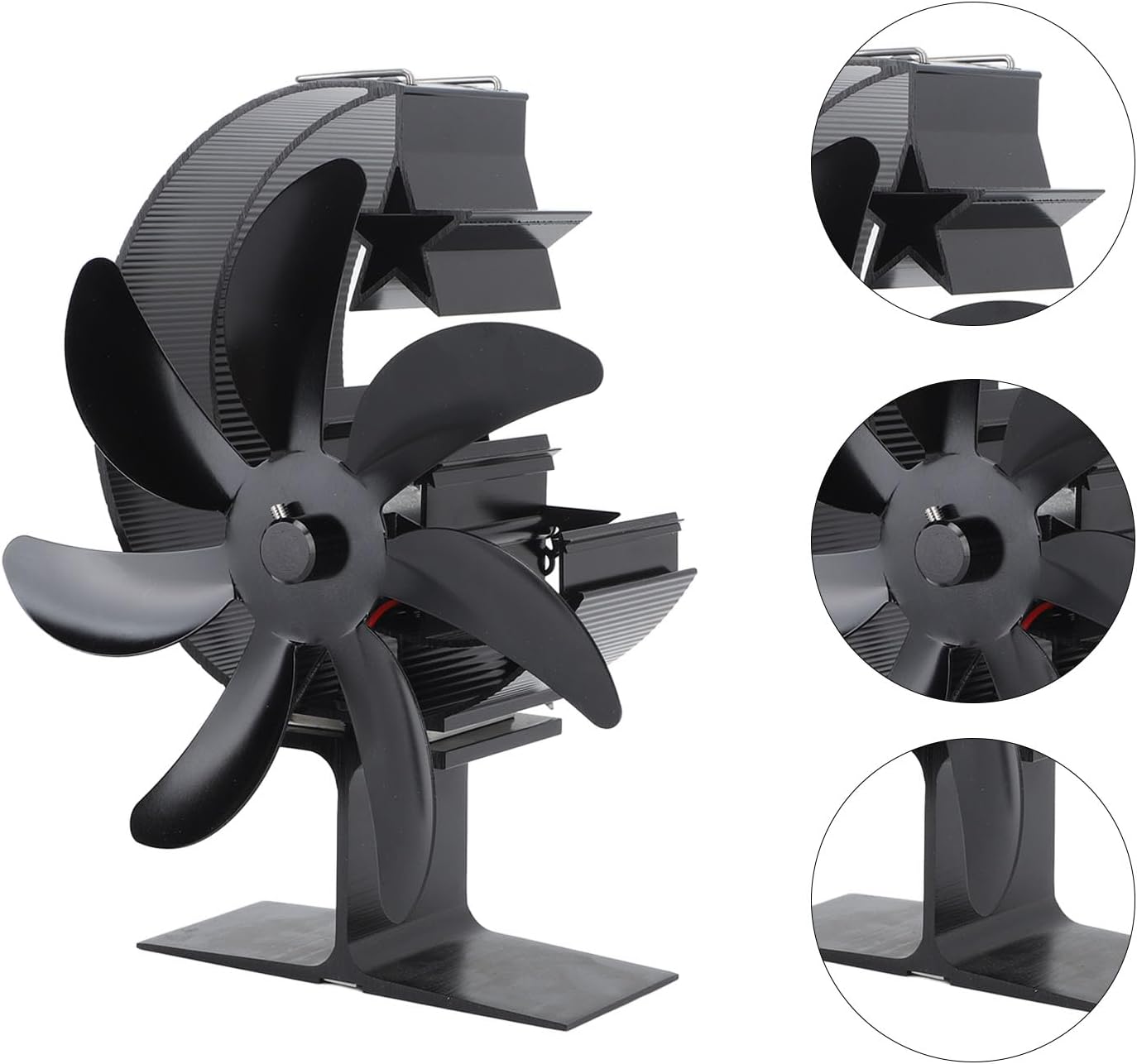 Hilitand 7 Blades Heat Powered Stove Fan Wood Stove Fan Moon Model Fireplace Stove Top Fans for Wood Stove Accessories (Black)