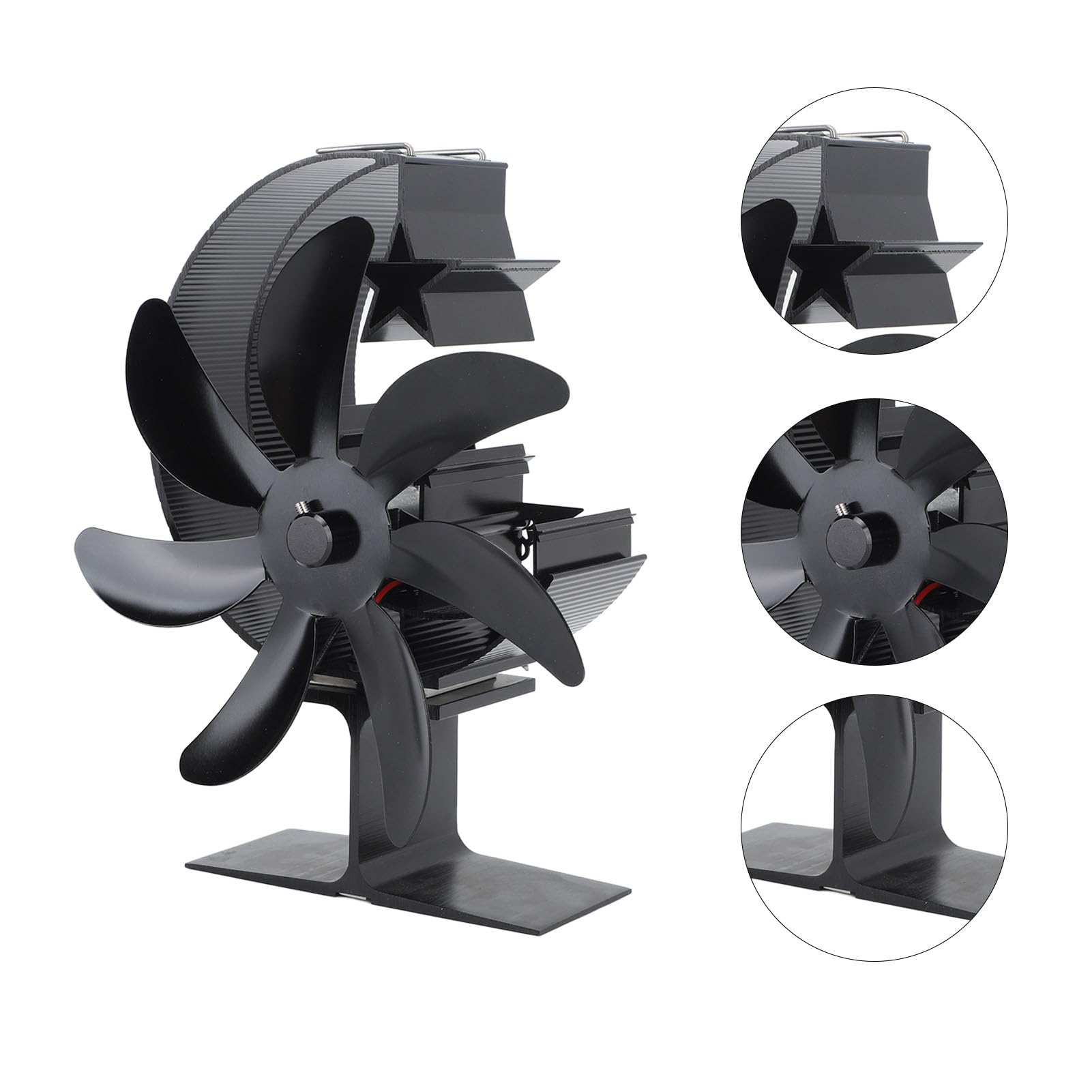 Qcwwy Ventola per Stufa Alimentata Dal Calore, Ventilatore Ecologico Non Elettrico per Camino a 7 Pale con Funzionamento Silenzioso for Pesca Sul Ghiaccio All'aperto Campeggio Stufa a (BLACK)