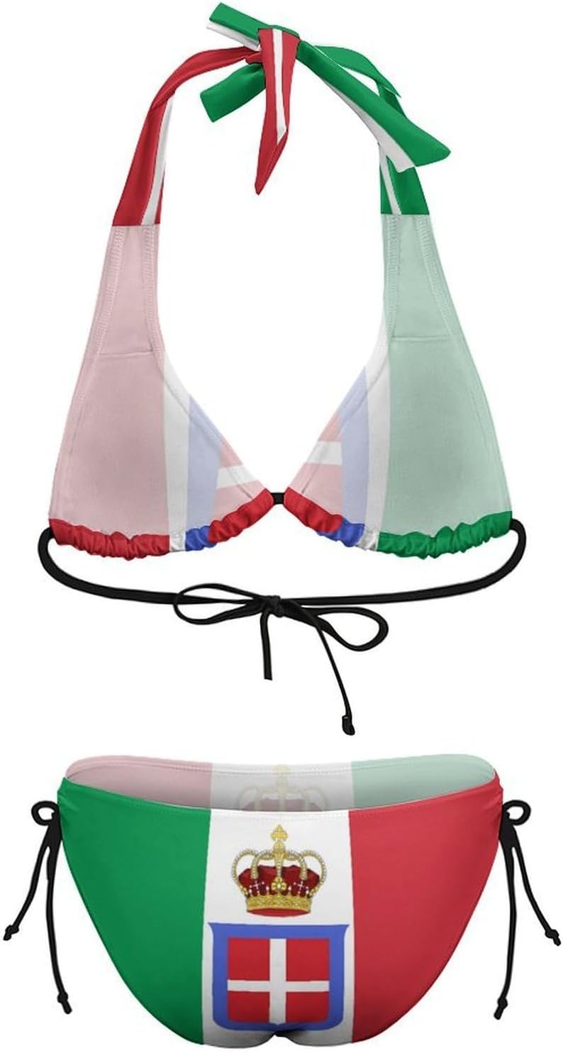 Flag of Italy Crowned Novelty Women's 2 Piece String Bikini Set Swimsuits Bathing Suit Swimwear