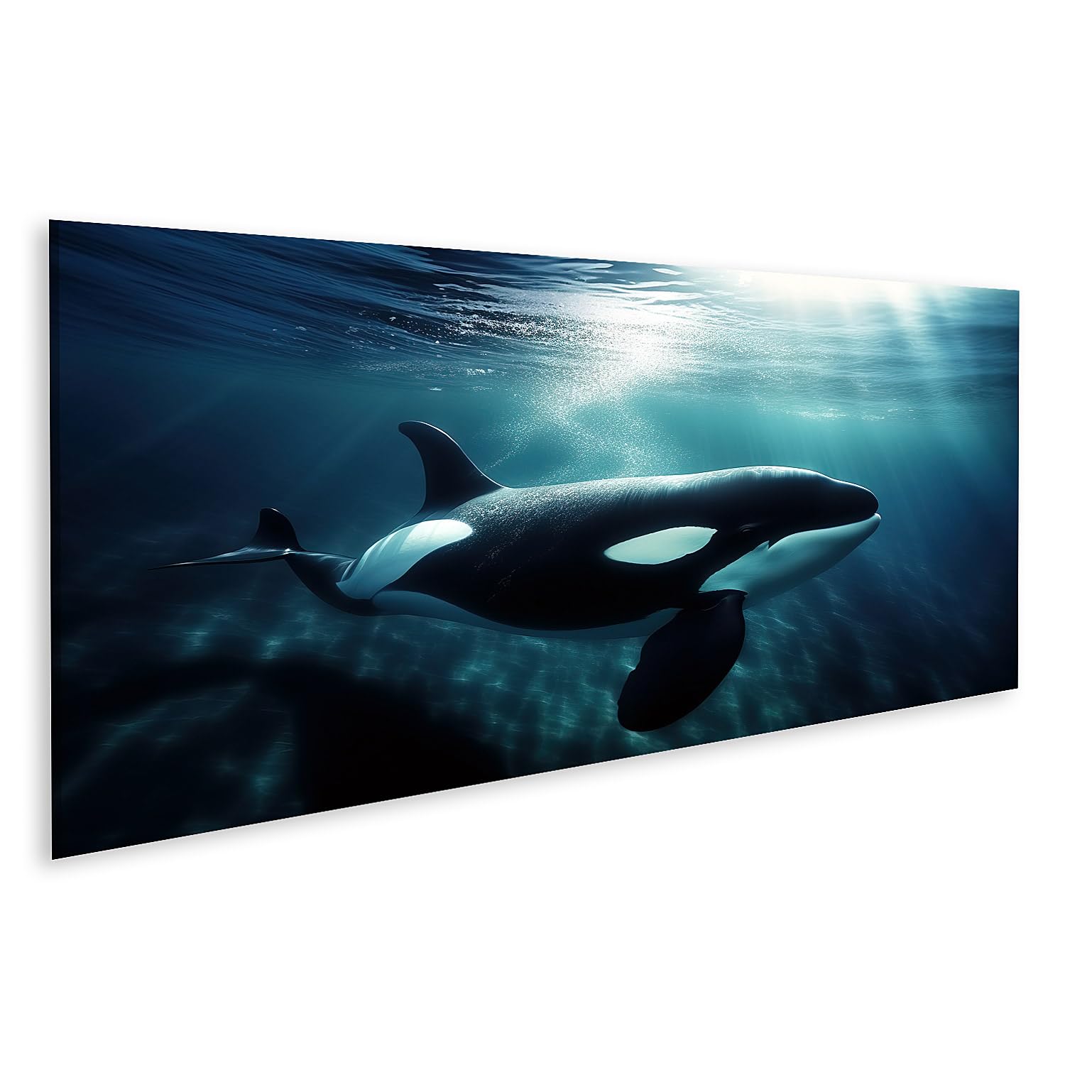 bilderfelix Quadro su tela Orca, balena assassina che nuota sott'acqua, animali sottomarini, intelligenza artificiale - Tela 120x40 cm - Panorama