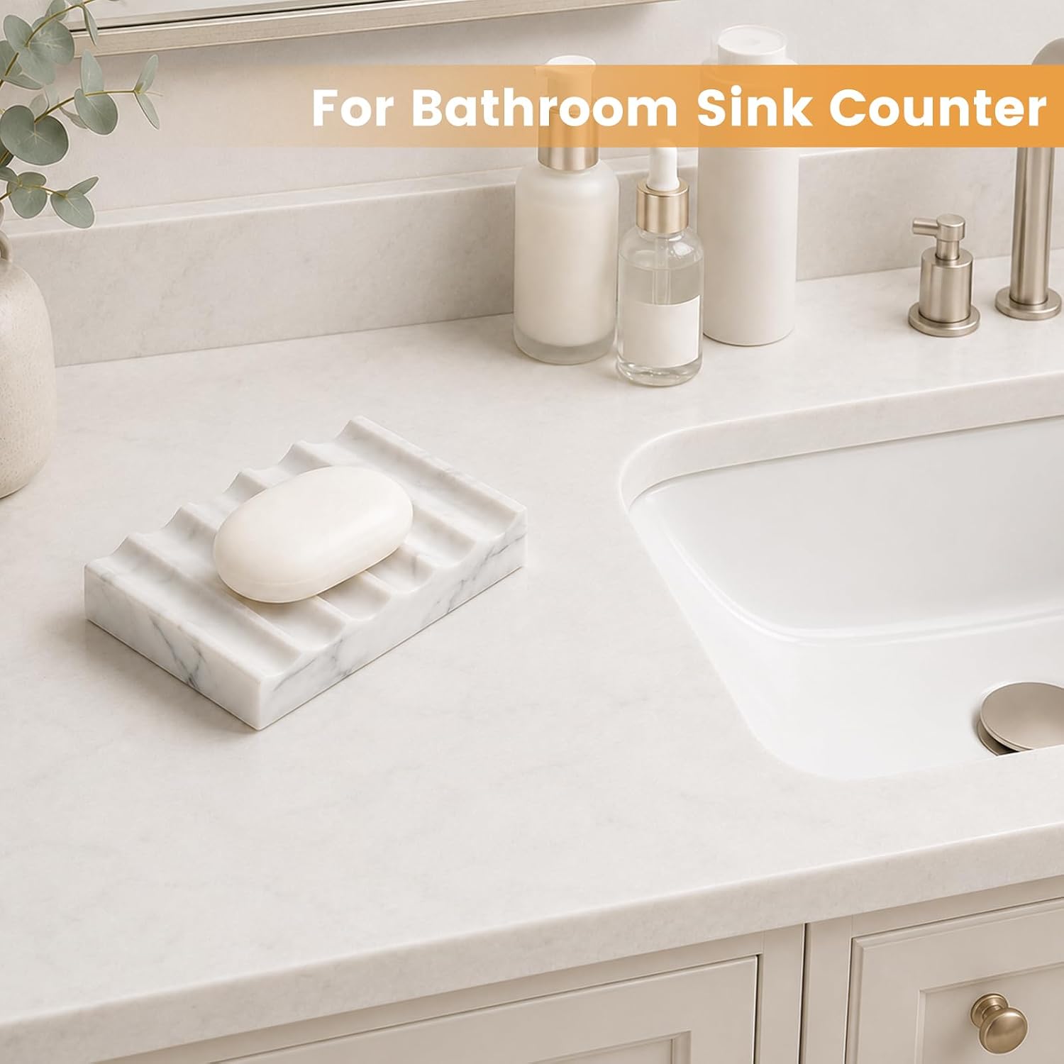 Marble Soap Dish, Non Slip Marble Soap Holder for Bathroom