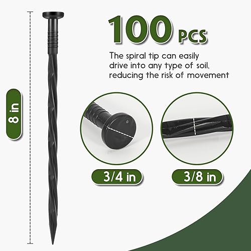 Miniatura 5 de Estacas para bordes de paisaje, 100 estacas de jardín de plástico de 8 pulgadas, picos de anclaje de nailon en espiral para bordes de pavimentación,