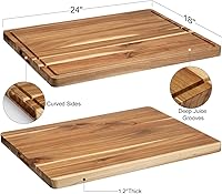 Vista 2 de Tabla de cortar de madera para cocina, tabla de cortar grande de 24 x 18 pulgadas con ranura para jugo y mango lateral, tabla de cortar, bloque