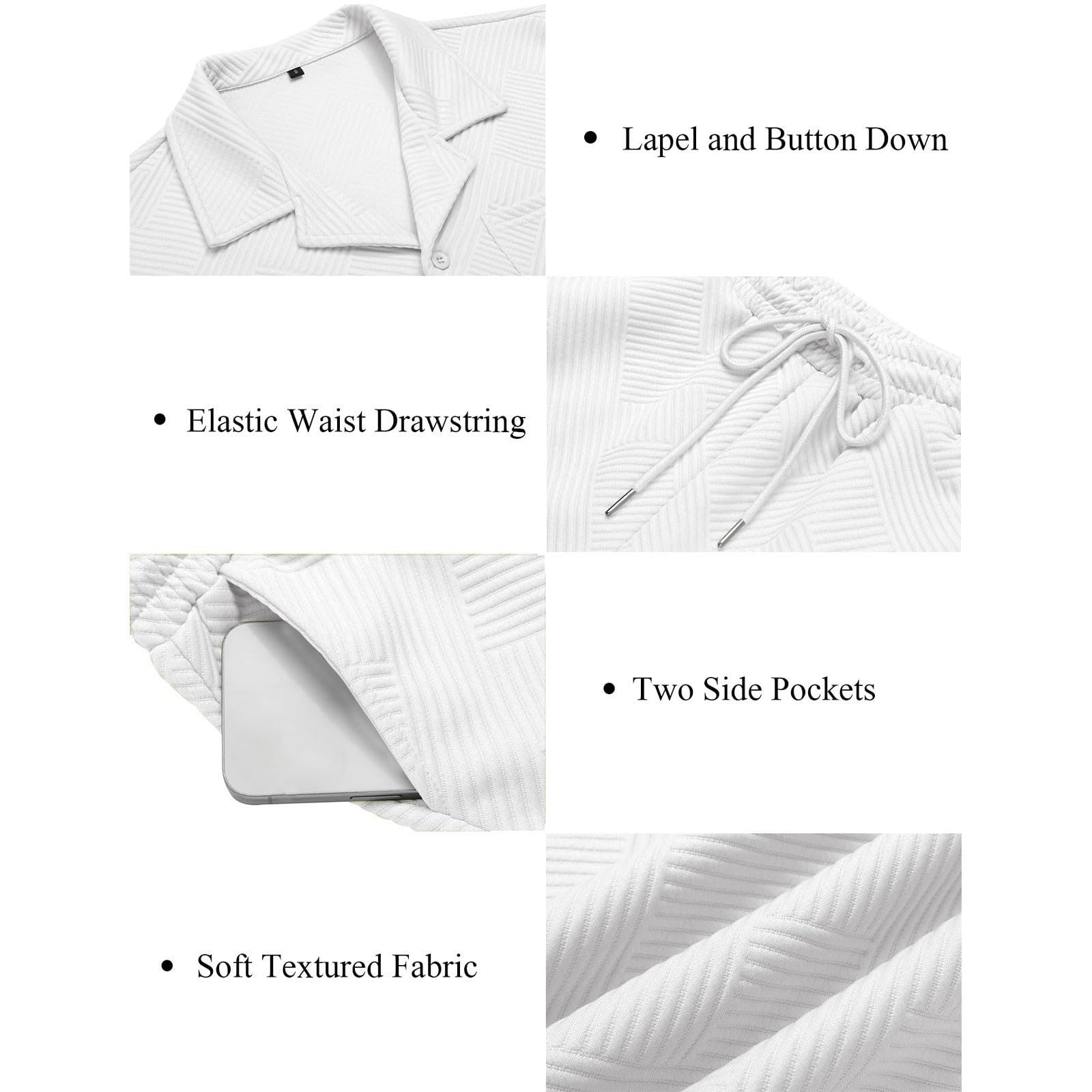 Tuta corta per il tempo libero da uomo, con motivo strutturato, set estivo, tinta unita, elegante tuta estiva con maglietta e pantaloncini estivi, traspirante, comoda tuta da casa per il tempo