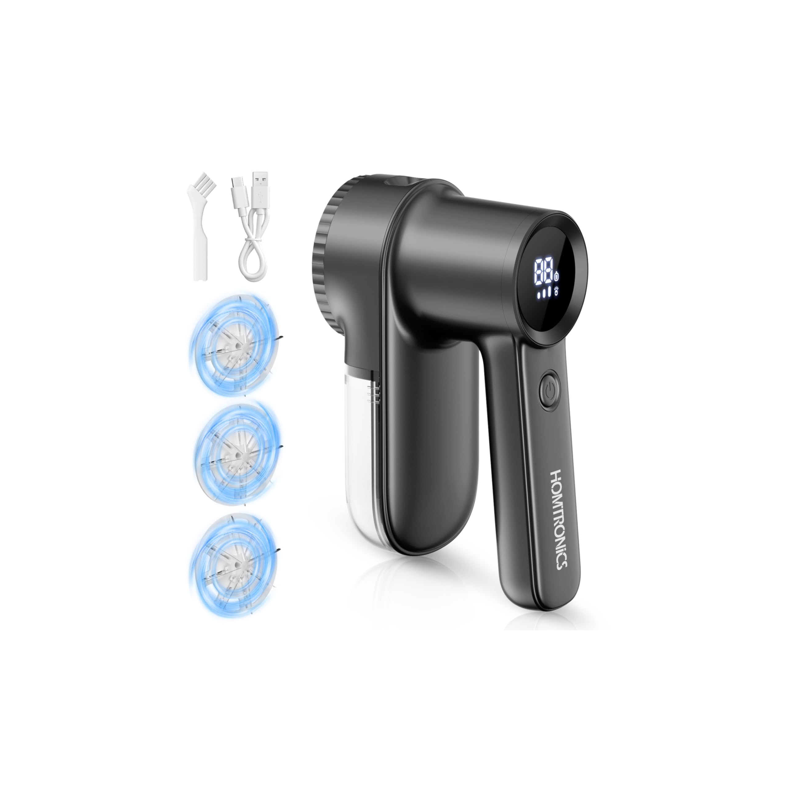 Anti Bouloche Électrique,[Écran LED&Éclairage] Homtronics Rasoir Anti Bouloche,Type-C,Tête à 6 Lames Fraise à Peluches,3 Vitesses Réglables,2000mAh,pour Laine,Vêtements,Canapés,Couvertures,Rideaux