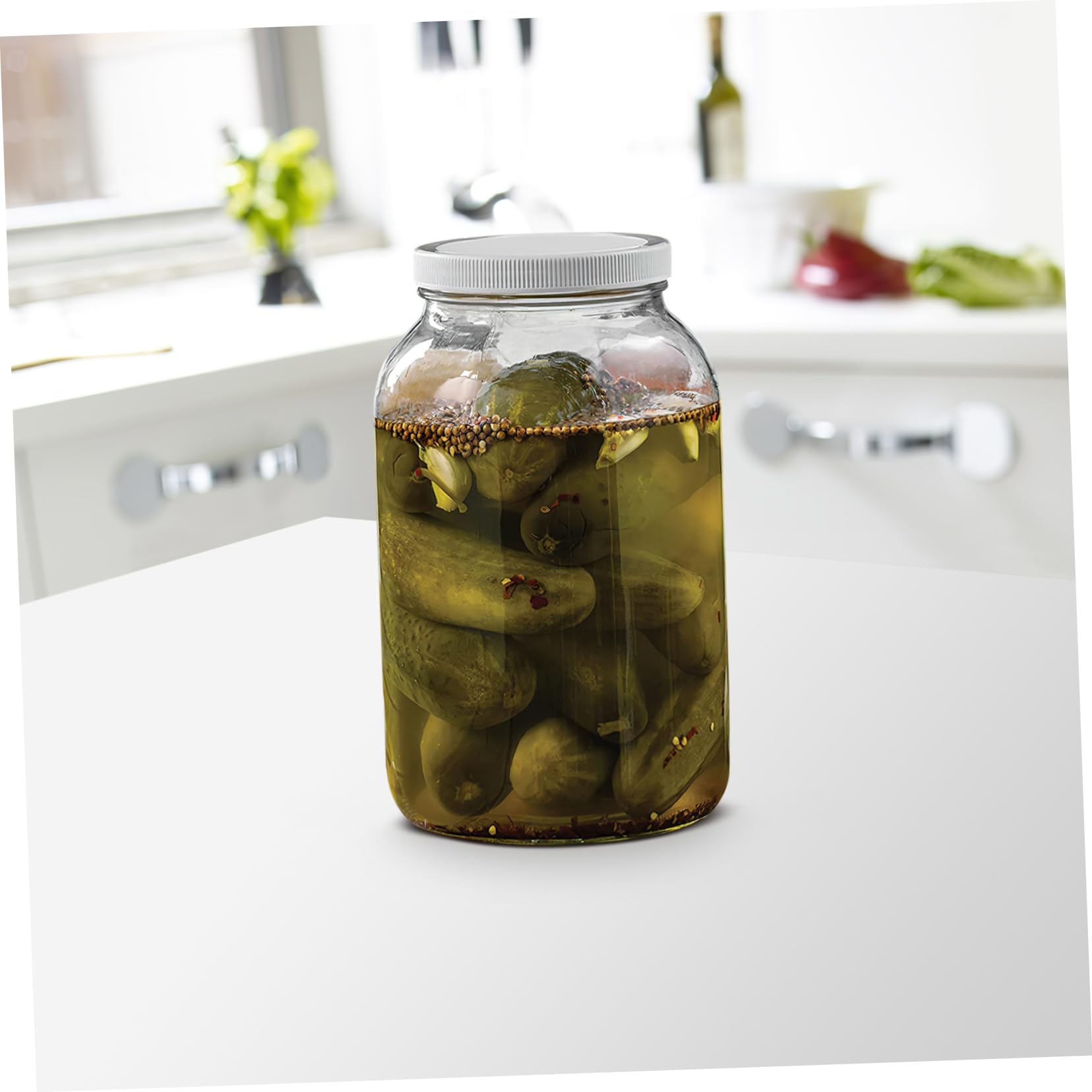 PRETYZOOM Grand Bocal de Conservation en Verre 1 Gallon à Large Ouverture, Couvercle en Plastique Hermétique, pour Brassage et Fermentation