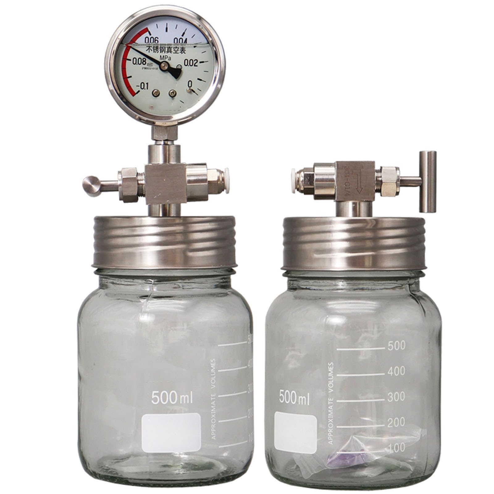 Cámara De Vacío De Vidrio para Laboratorio, Cámara De Desgasificación Al Vacío con Manómetro De Presión Negativa, Mini Secador Portátil, Tanques De Almacenamiento 500ml