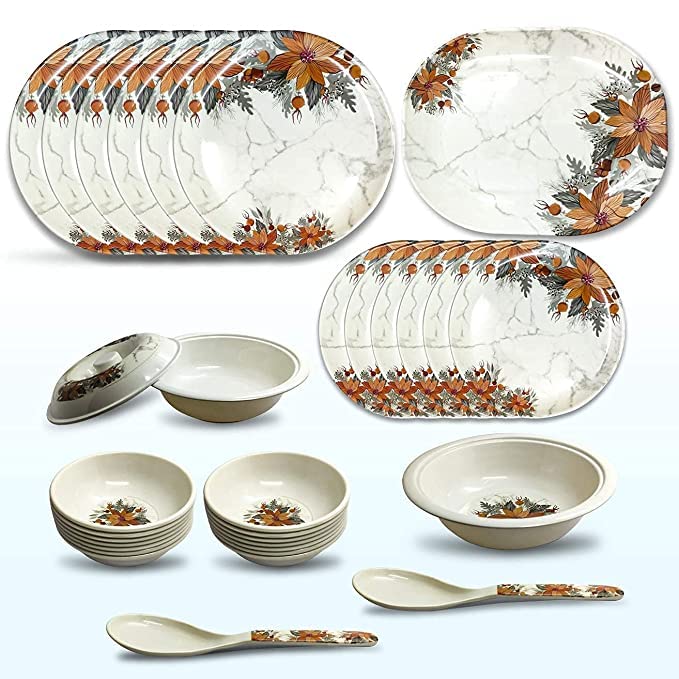 Logicmart Melamine Dinner Set of 32 Pieces with Unique Design 6 Full Plates, 6 Small plats, 12