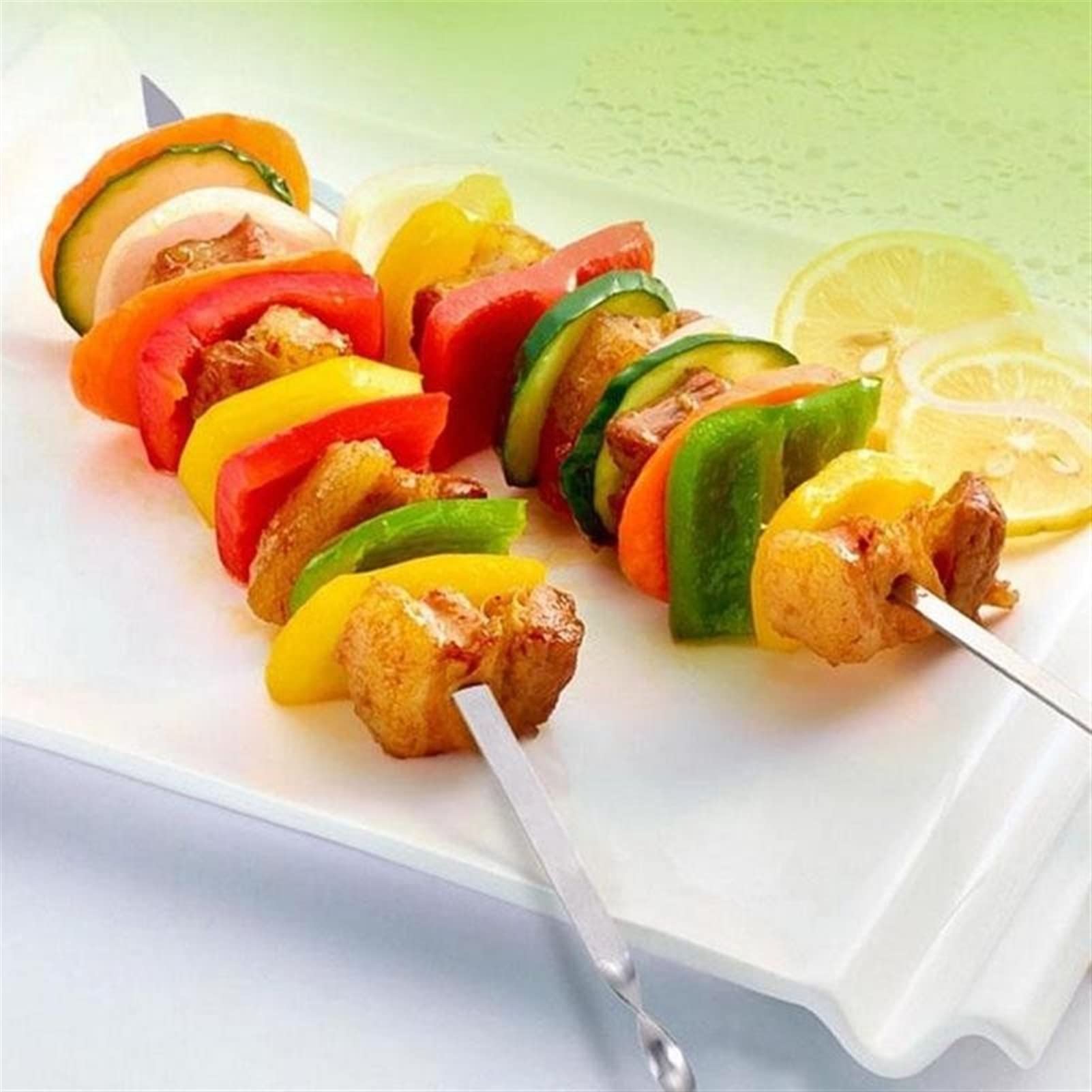 10pcs Utensili per barbecue Barbecue in acciaio Segno Spiedini di agnello Segno di ferro Ago per arrosti Spiedini arrostiti piatti Strumenti per braciere di carne (Color : 33cm 10pcs) (28cm 10pcs)