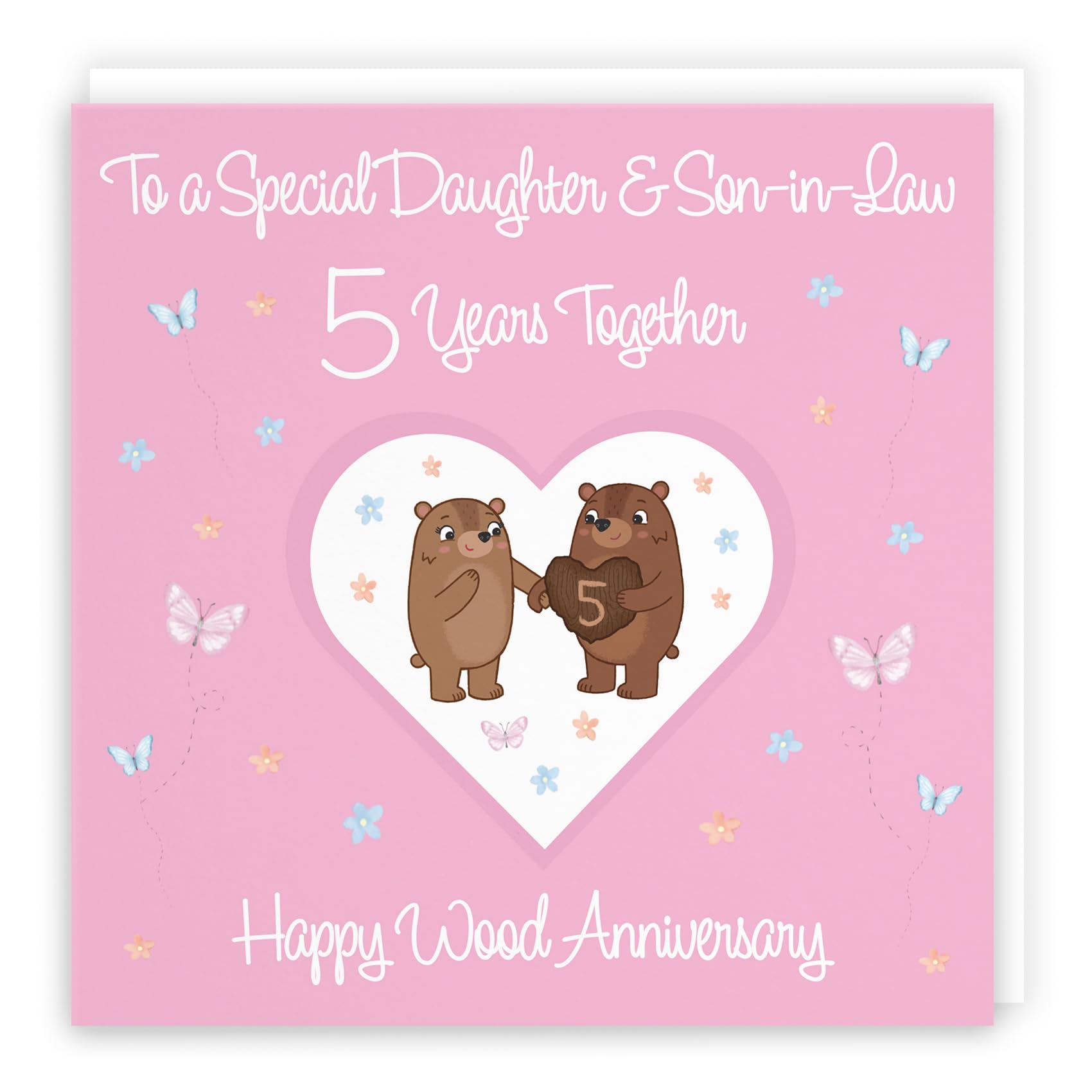 Hunts England, Daughter & Son-in-Law 5th Anniversary Card, 5 Years, Wood Anniversary, Romantic Meadows, Fun Card