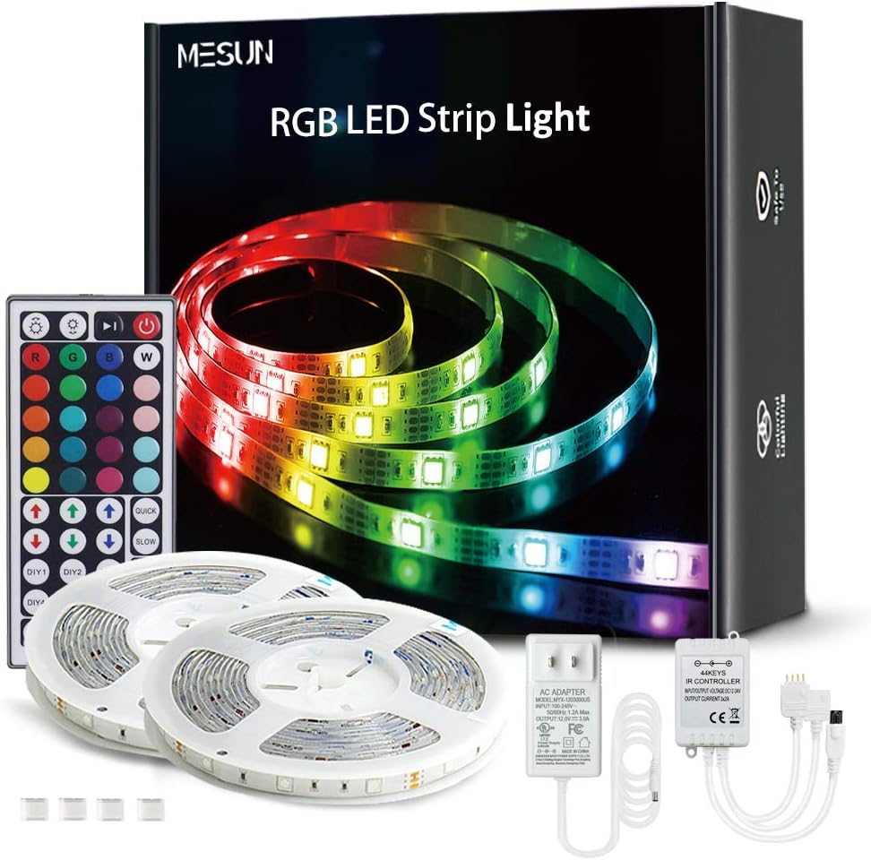 LED Strip Lights, 32.8ft 10m RGB Light Strip Kits with Remote for Room, Ceiling, Bedroom, TV, Kitchen, Desk, Color Changing Led Strip Bright SMD5050 with 3M Adhesive and Clips