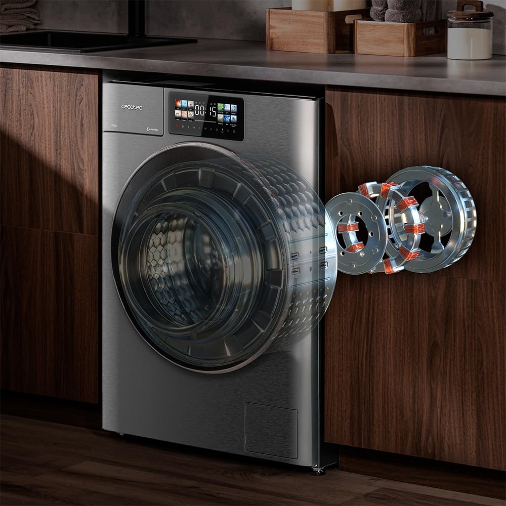 Cecotec Lavadora Carga Frontal 12Kg Bolero DressCode 12950 Autodose Direct Drive 3D Steel. 1400RPM, 13 Programas, Motor Direct Drive, Diseño Core Matrix Screen 9,2" y Core Body, Funciones Inteligentes
