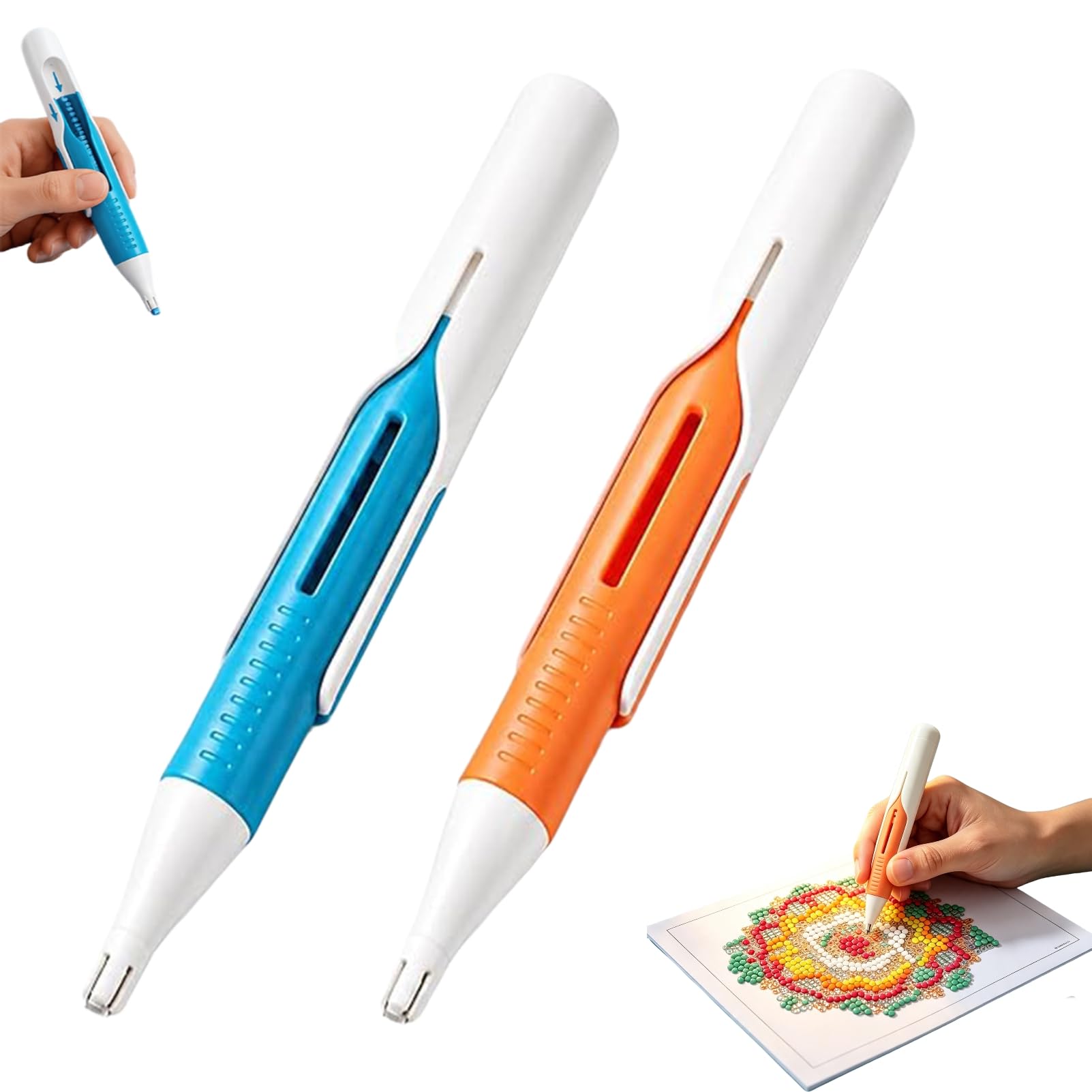 Dewppxi Automatic Diamond Painting Bead Dispenser, Diamond Art Automatic Bead Dispenser Pen, No Wax Needed, Diamond Art Accessories Kit for DIY Crafts for Adults，Blue+Orange