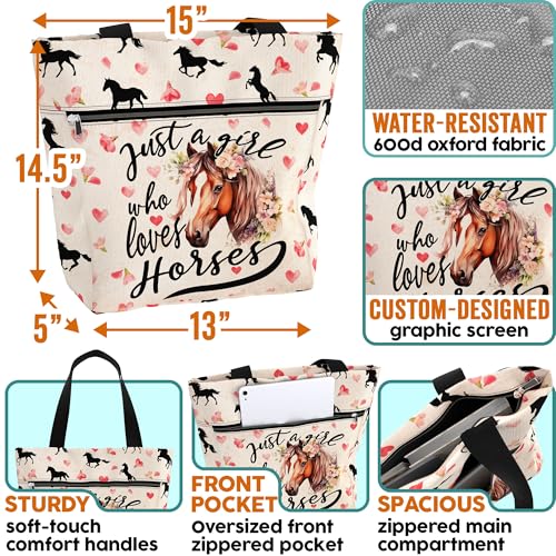 Image of 84hoods Large Tote Bag for Women. Waterproof Bag with Pockets and Zipper. Gift for Horse Lover.